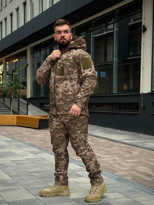 Тактичний костюм Soft Shell Піксель на флісі