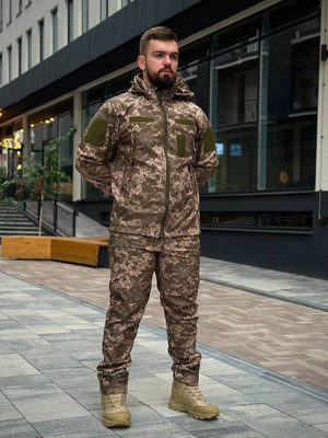 Тактичний костюм Soft Shell Піксель на флісі