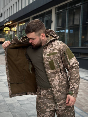 Тактичний костюм Soft Shell Піксель на флісі