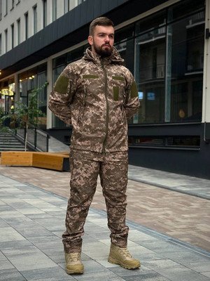Тактичний костюм Soft Shell Піксель на флісі