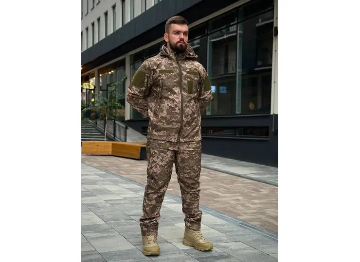 Тактичний костюм Soft Shell Піксель на флісі